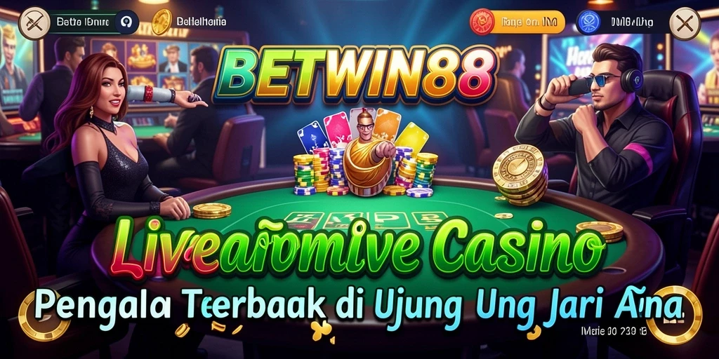 Screenshot gameplay BETWIN88 yang menunjukkan dealer langsung dan interaksi permainan.