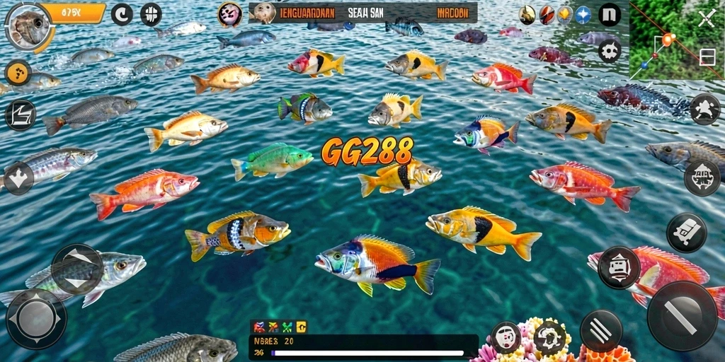 Screenshot gameplay GG288 menampilkan aksi seru menembak ikan.