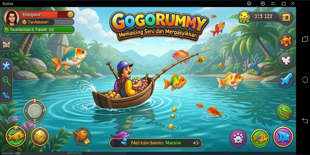 Screenshot gameplay GOGORUMMY dengan aksi memancing yang seru.