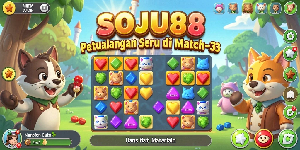 Tampilan gameplay SOJU88 dengan tantangan Match-3 yang menarik.